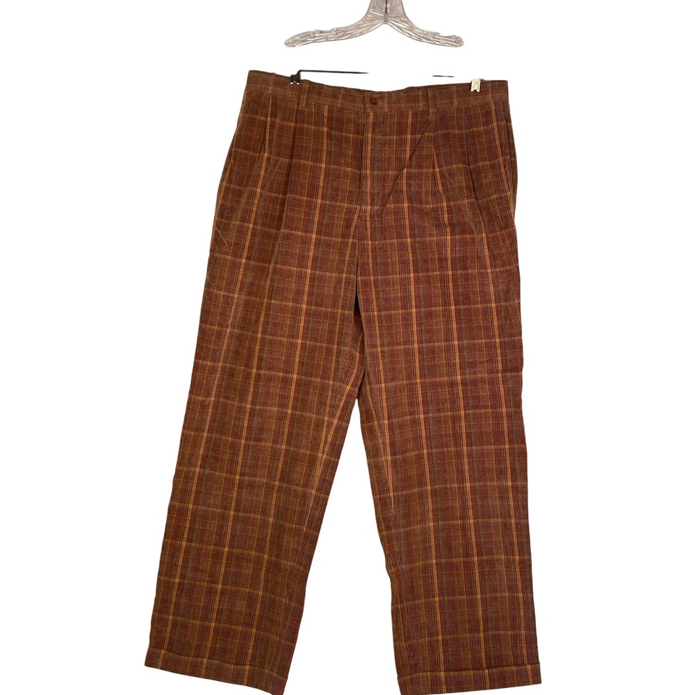 Henry Jacobson Plaid Pleated Trousers‎ Mens 38 Waist 30 Inseam Cotton Brown